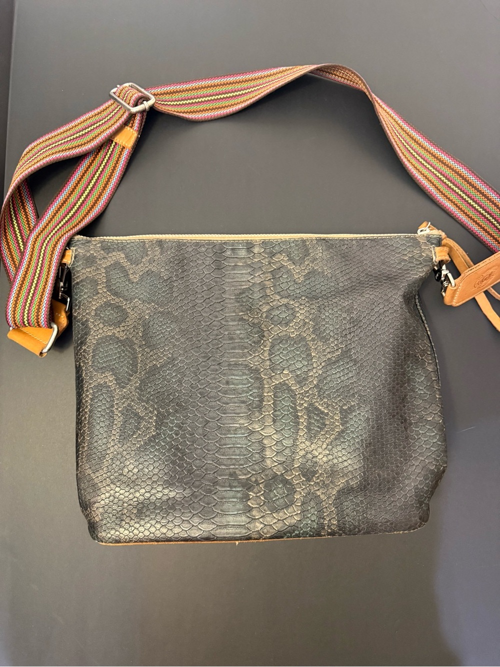 Women's consuela rattler Crossbody Bag with Striped Strap - Black blue green